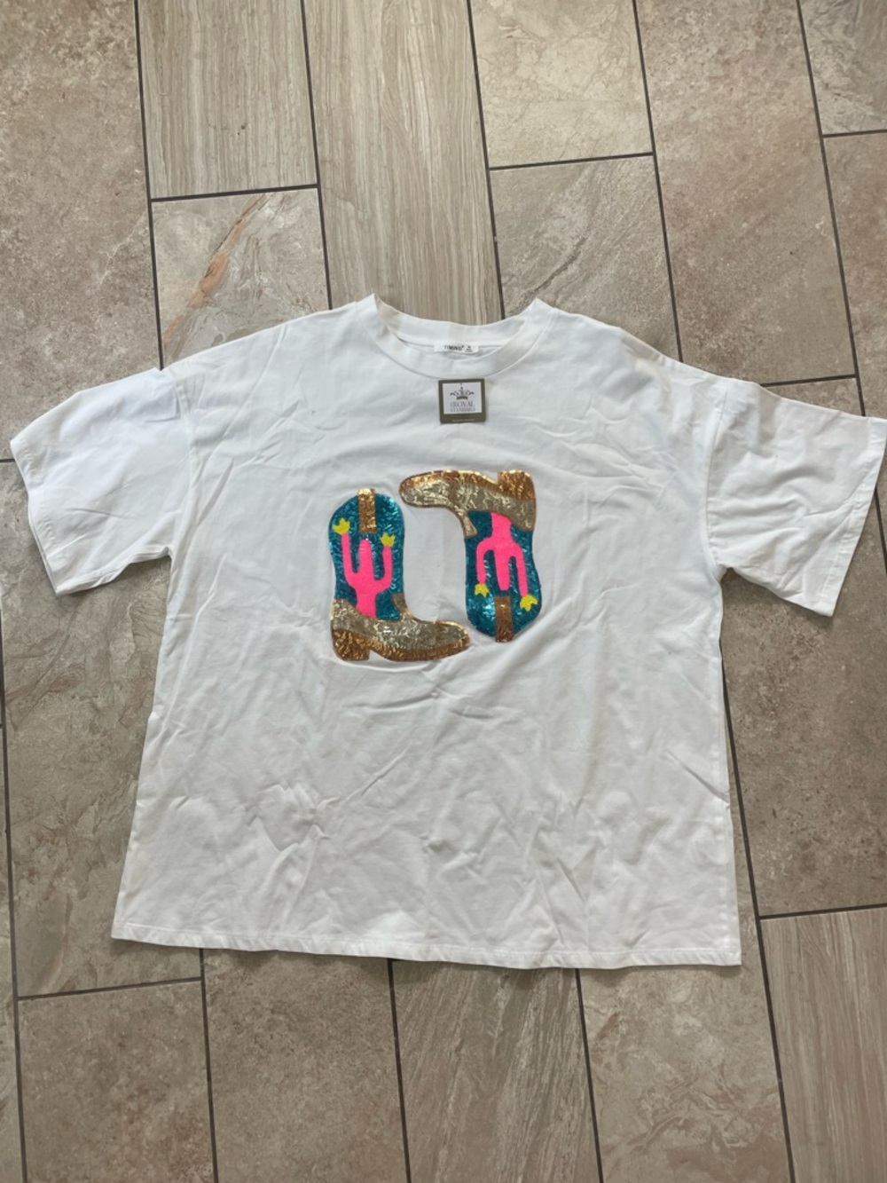 Oversized Timing White Crewneck Tee with Branded Tag